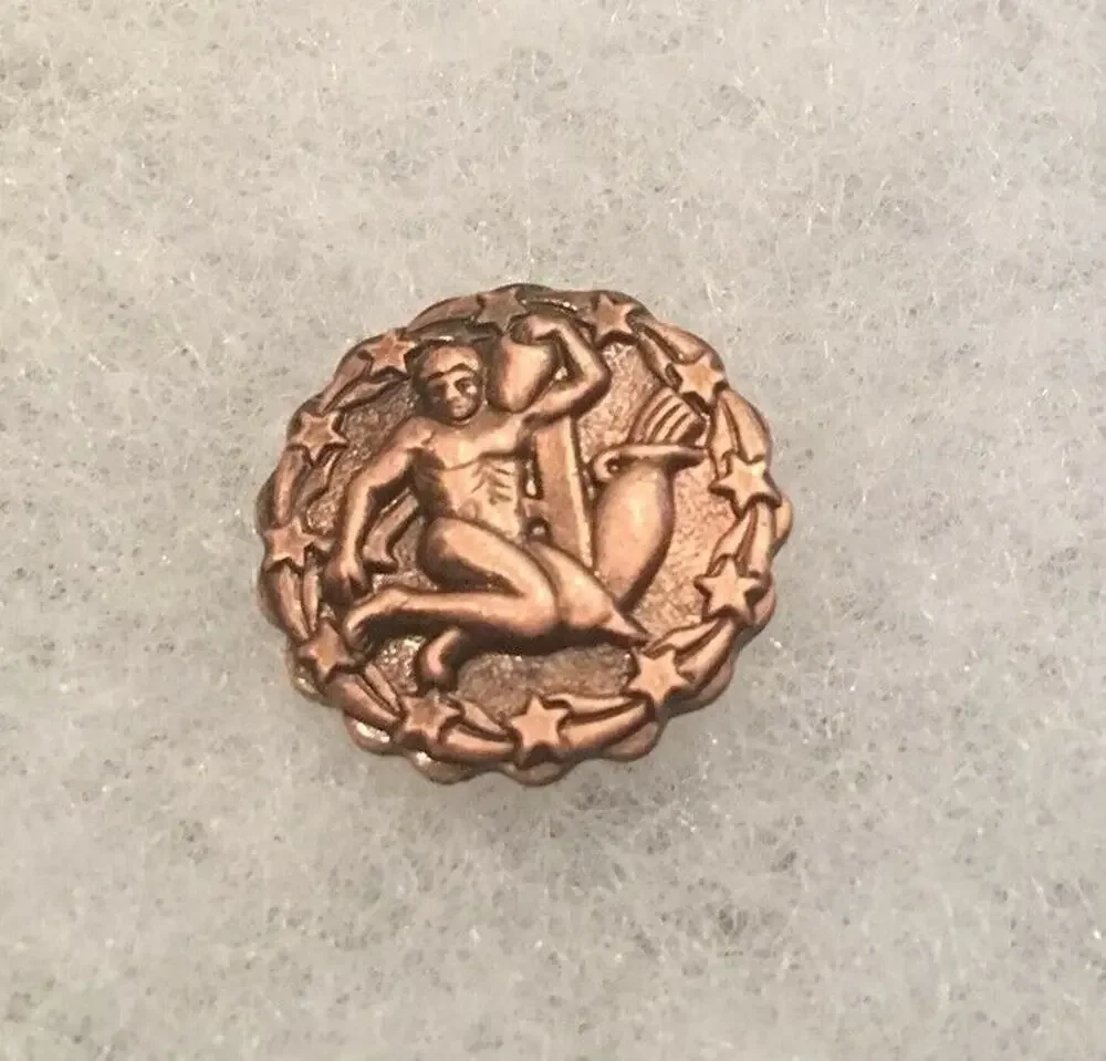 VTG Copper Aquarius Zodiac Tie or Lapel Pin, Incredible Detail